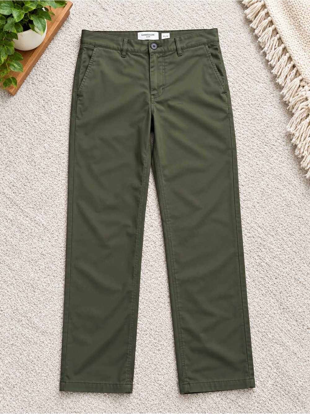 Men's Olive Green Straight Chino Pants
